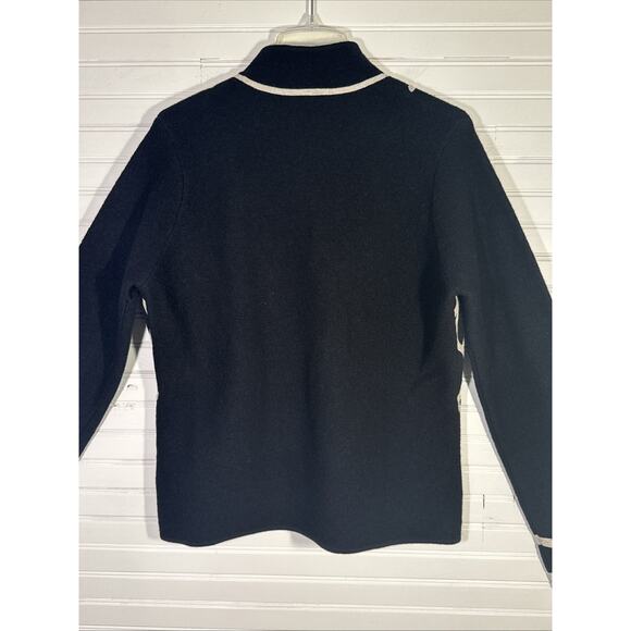 Talbots Wool Jacket XL Black Ivory Brading Full Zip Long Sleeve Womens - Picture 4 of 7